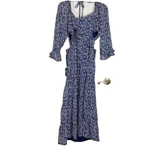 Lulu's Blue‎ Paisley Print Dress – Ruffle Detail, Side Cutouts, Size M